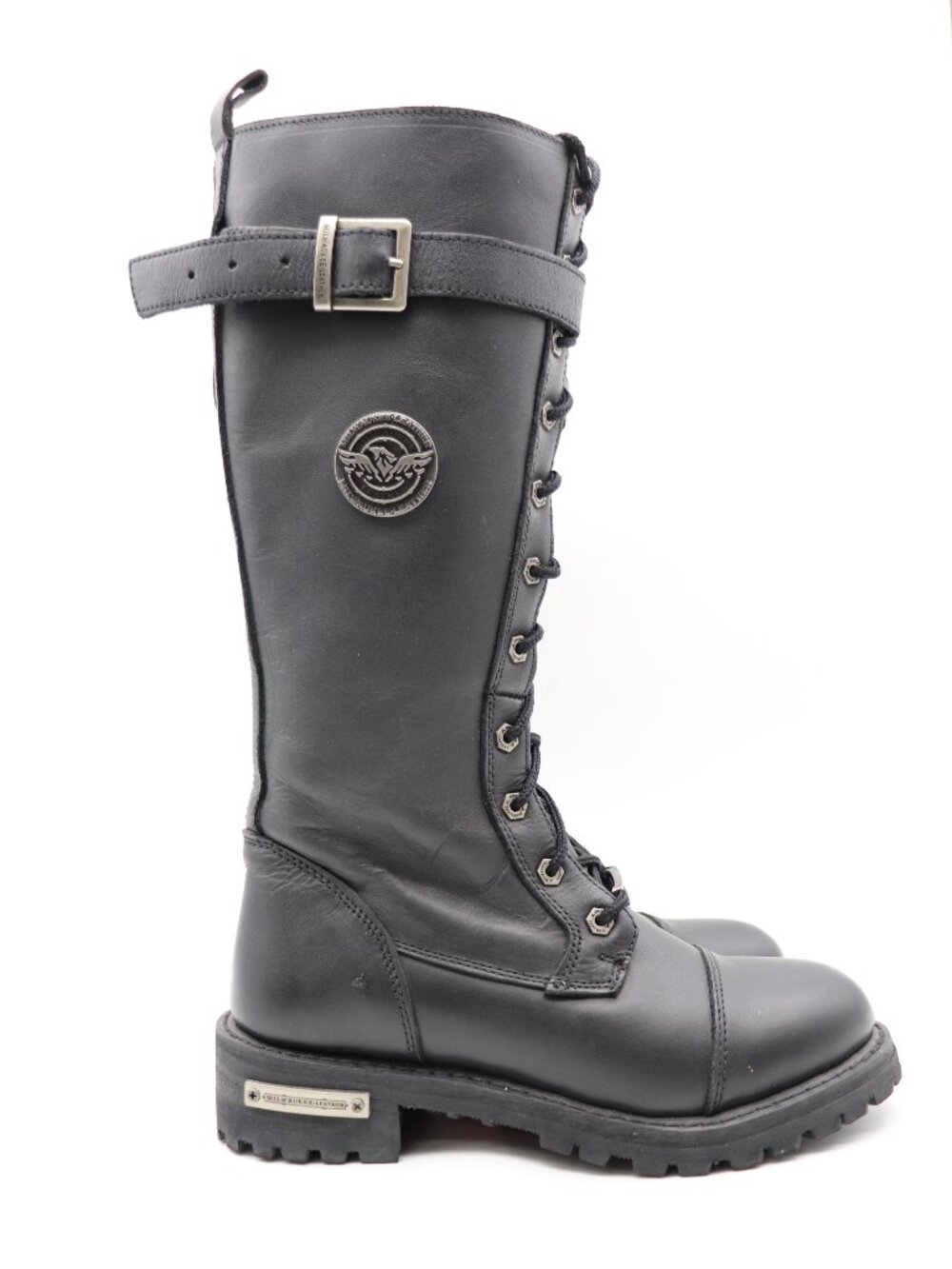 Milwaukee Women's Size 7.5 Black Leather Motorcycle Buckle Knee Tall MBL9355
